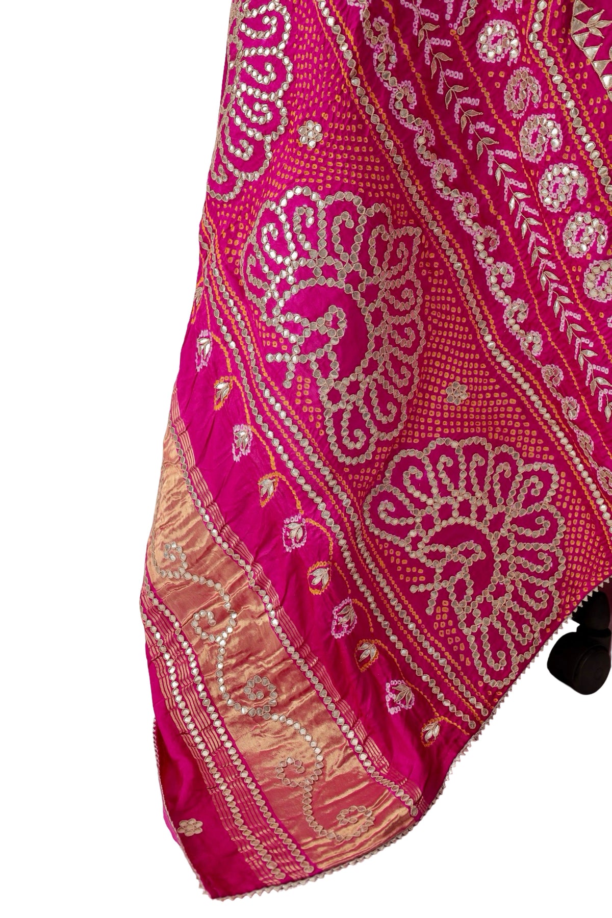 Handcrafted Gulabi Pink Bandhani dupatta with gota patti hand work