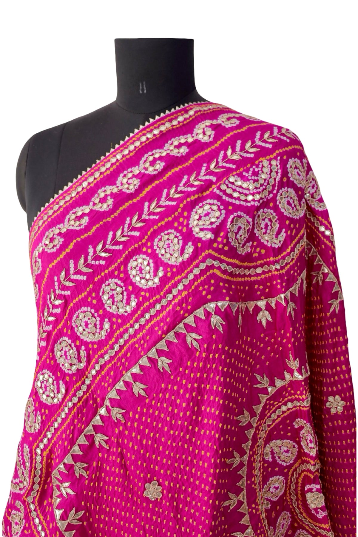 Gulabi Pink Bandhani gota patti dupatta for weddings and festive wear
