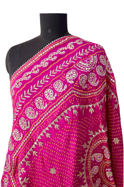 Gulabi Pink Bandhani gota patti dupatta for weddings and festive wear