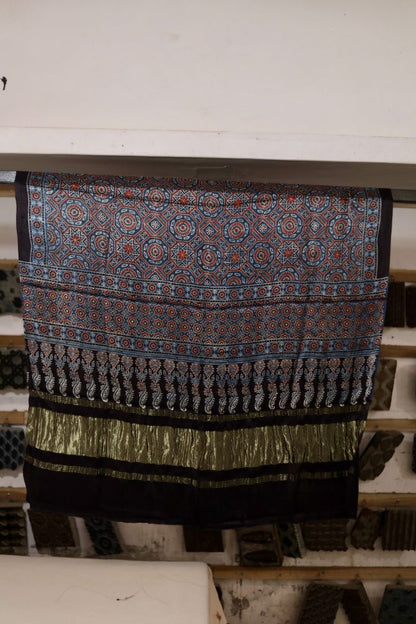 AJRAKH MODAL SILK DUPATTA WITH LAGDI PATTA